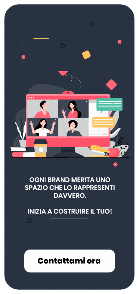 Illustrazione di quattro persone in videochiamata su uno schermo: rappresentazione delle connessioni autentiche che un sito web può generare tra brand e clienti